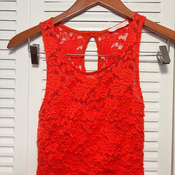 Lush Red/Orange Peplum Bodycon Sleeveless Lace Dress Size S - Picture 3 of 6